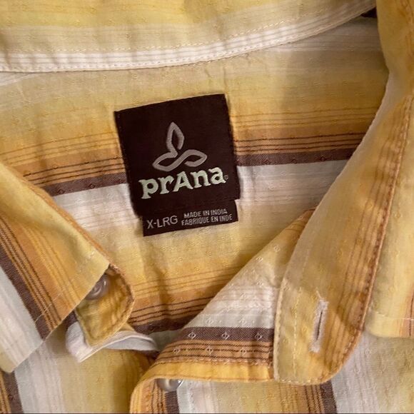 Prana Yellow Striped Casual Button Down Shirt XL - Picture 3 of 5